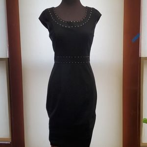 Black Silver Stud Short Sleeve Fitted Dress